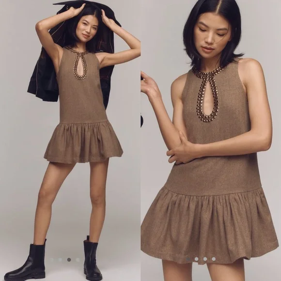 By Anthropologie beaded keyhole sleeveless minidress - Picture 1 of 15